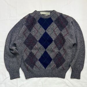 Christopher Hayes Men’s Medium 100% Shetland Wool Made In Ireland Argyle Sweater
